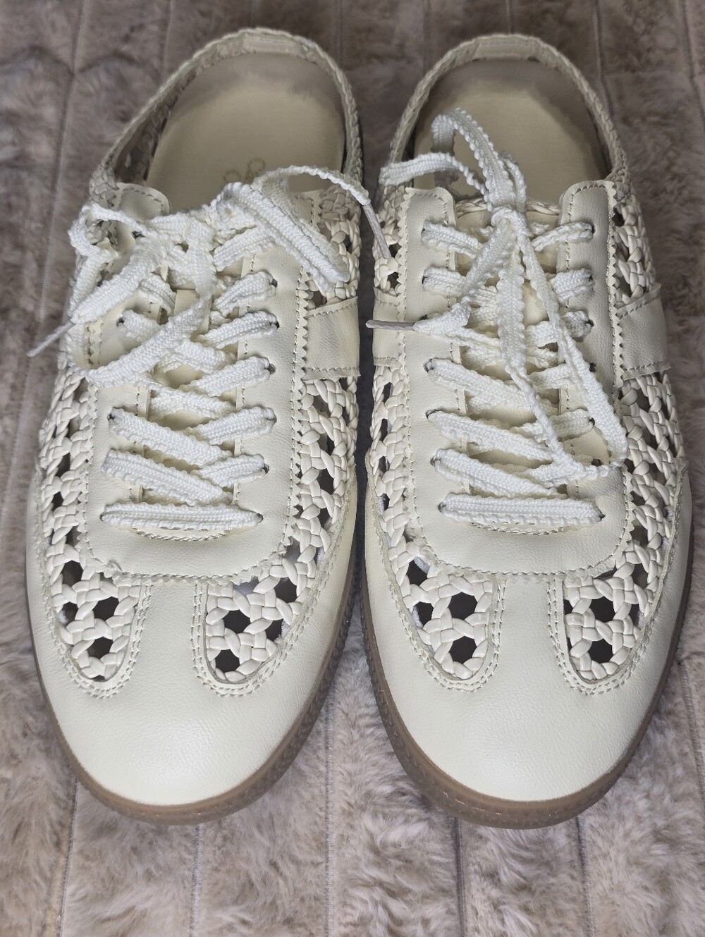 Camila Coelho Cream Woven Leather Sneaker Mules Sz 10